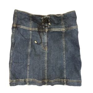Free People Modern Femme Corset Denim Skirt Size 8 Y2K Summer Beach Vibe Lace Up